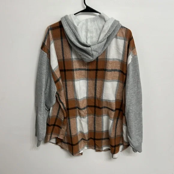 Ultra Flirt Tan and White Plaid Hoodie - Picture 3 of 3